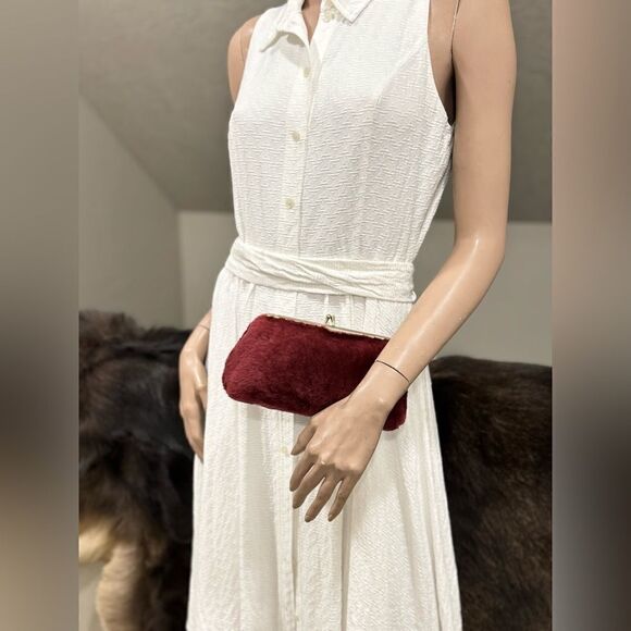 Burgundy Real Shearling Leather Kisslock Clutch/Cosmetic Case/Phone Case - Picture 6 of 14